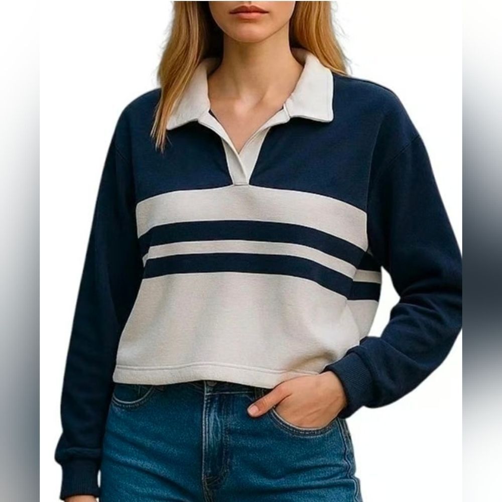 NWT 7 For All Mankind Cropped Terry Polo Shirt Size XL